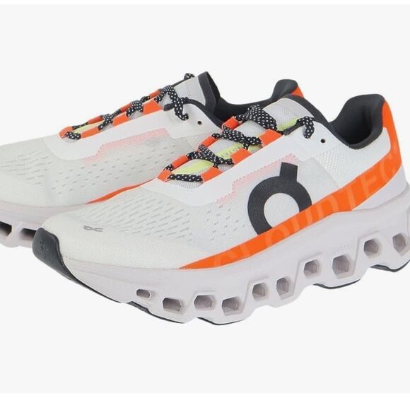On Running Men's Cloudmonster Shoes Running White Flame size M 7.5 NWT